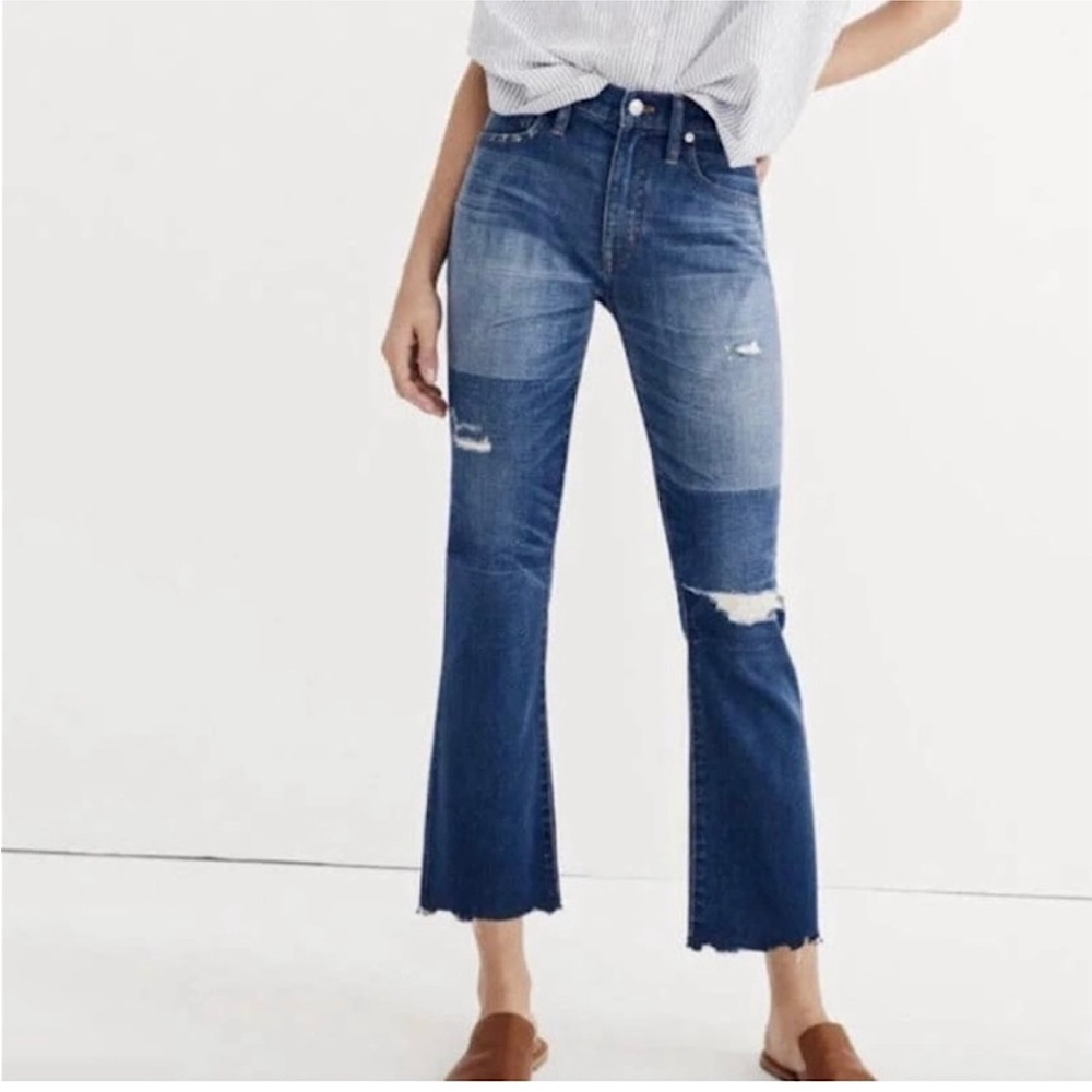 Madewell Blue Distressed Cropped Flare Jeans